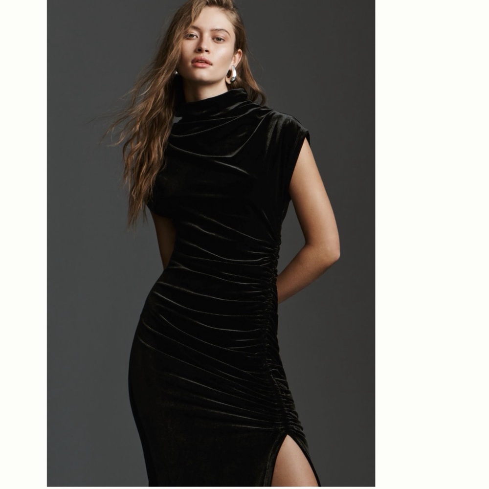NWT Anthropologie The Maya Ruched Cowl-Neck Dress: Stretch Velvet Edition - Picture 3 of 13